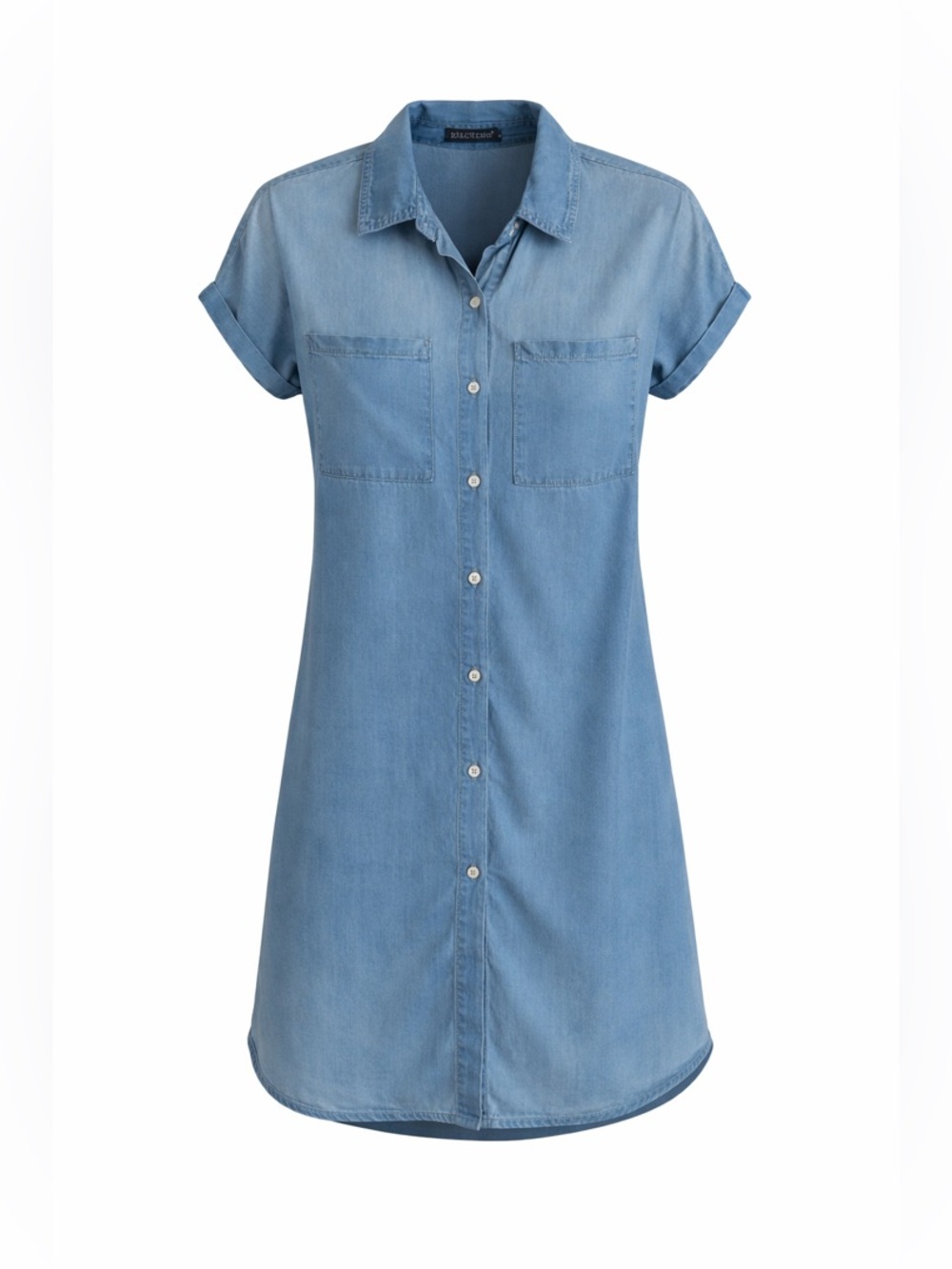 Zilcremo Women’s Small Shirt Dress Blue Chambray Short Sleeves Cottage Casual